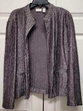 Chicos Textured Open Front Jacket in Metallic Gray